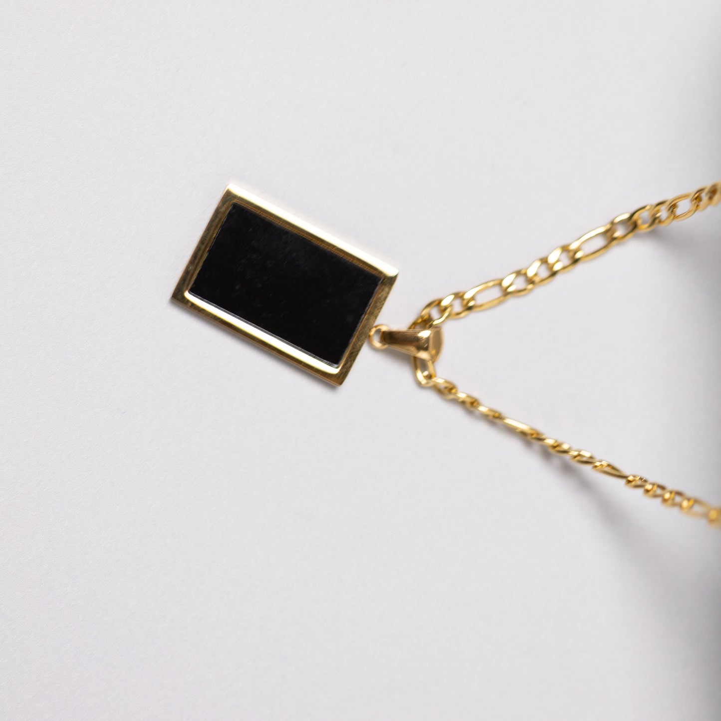 Rectangle Black Agate Pendant Necklace 18K Gold Plated