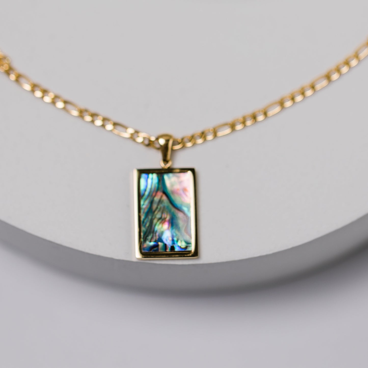 Rectangle Abalone Shell Pendant Necklace 18K Gold Plated