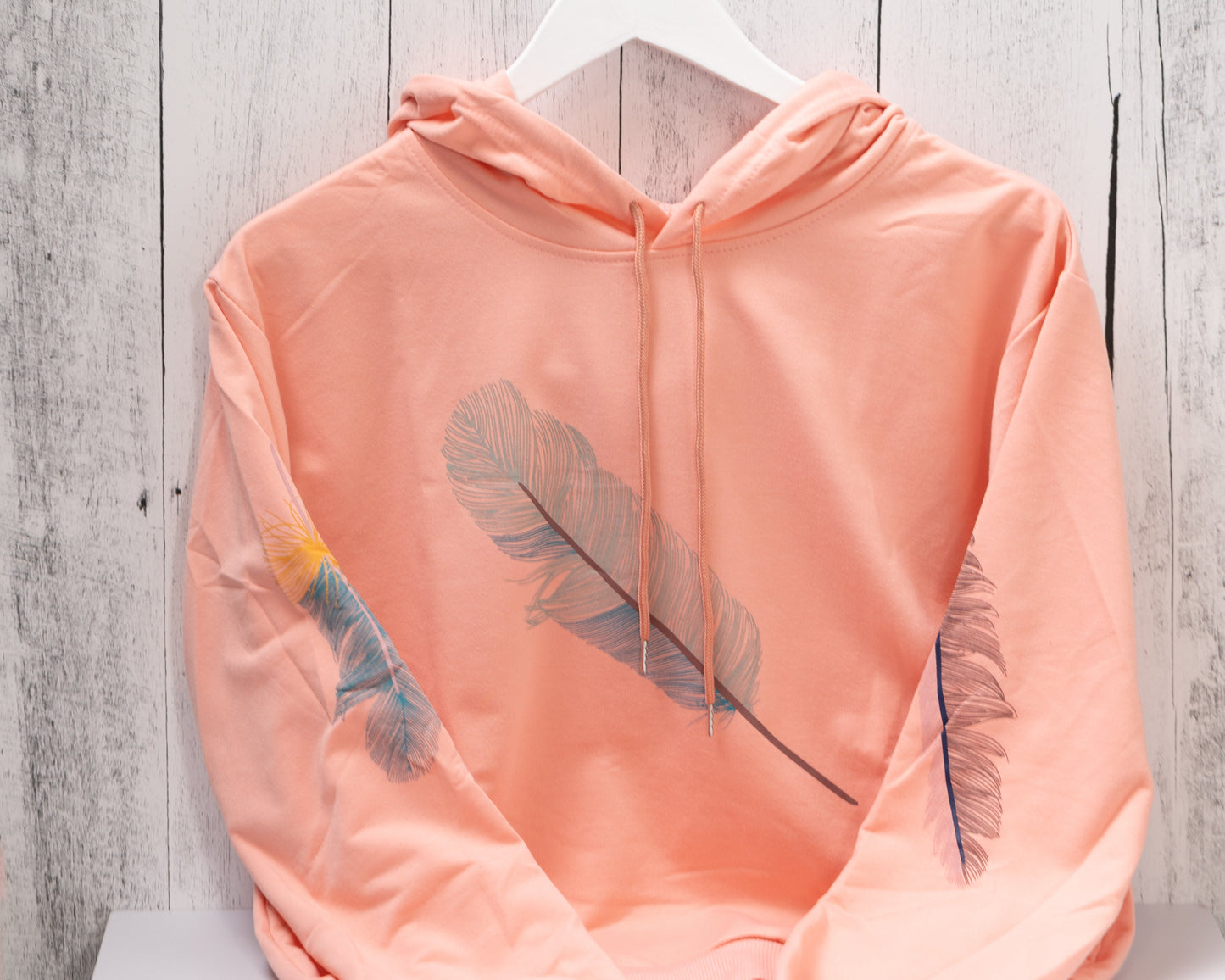 Feather Hoodie for Women - Lightweight Gorgeous Solid Background with Feather Print