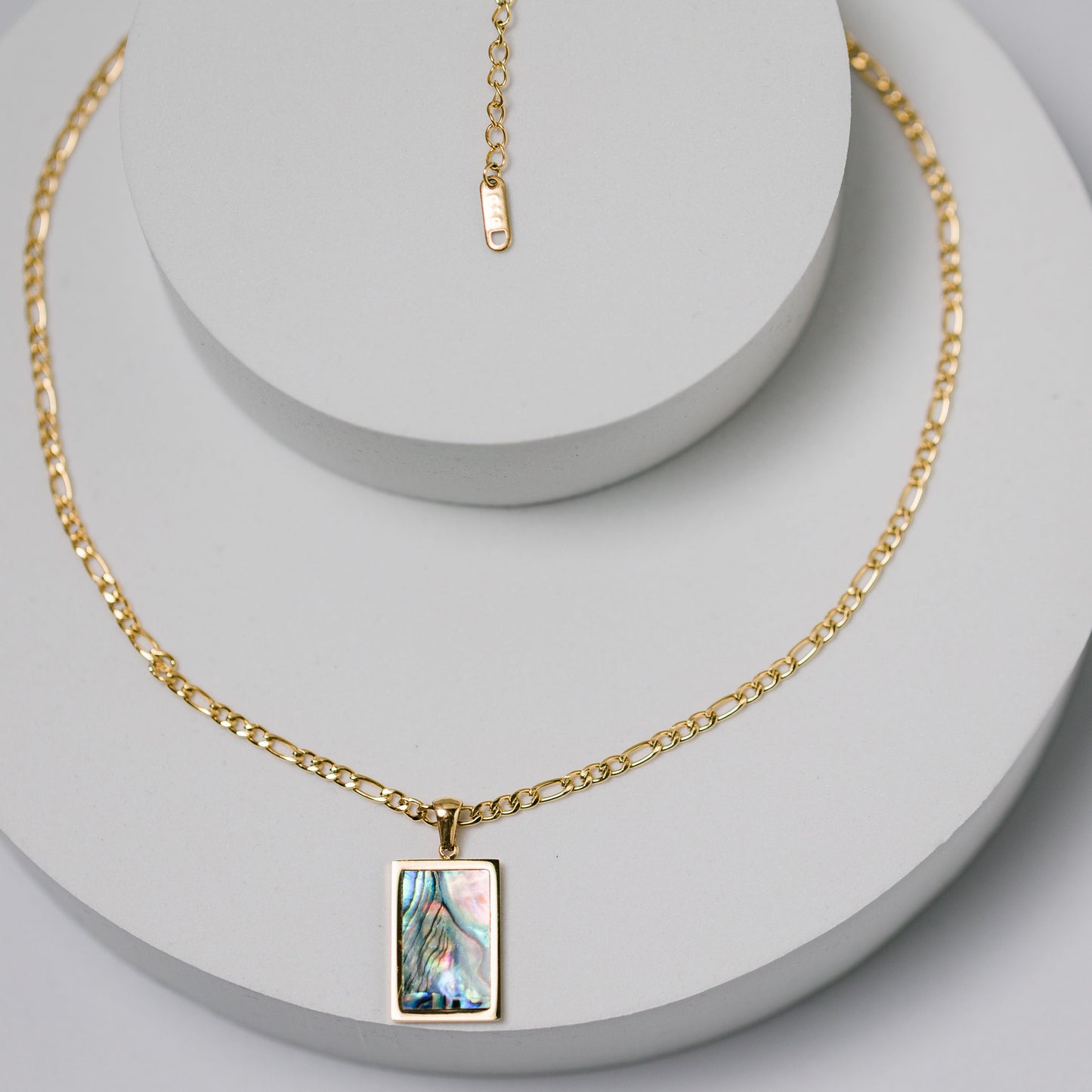 Rectangle Abalone Shell Pendant Necklace 18K Gold Plated