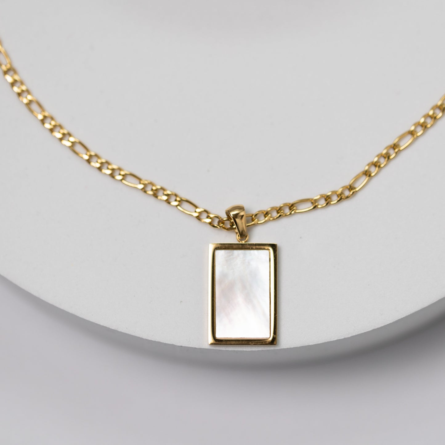 Rectangle Natural White Shell Pendant Necklace 18K Gold Plated