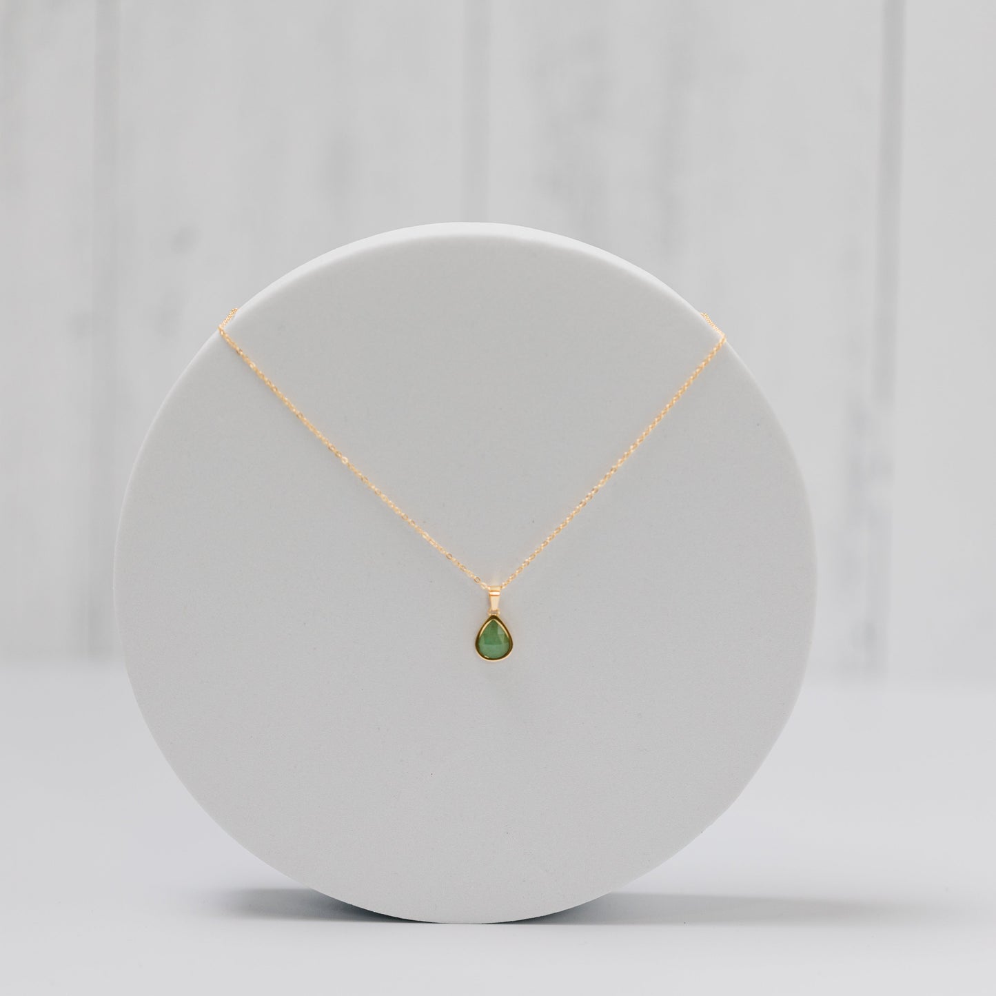Aventurine Teardrop Pendant Necklace 18K Gold Plated
