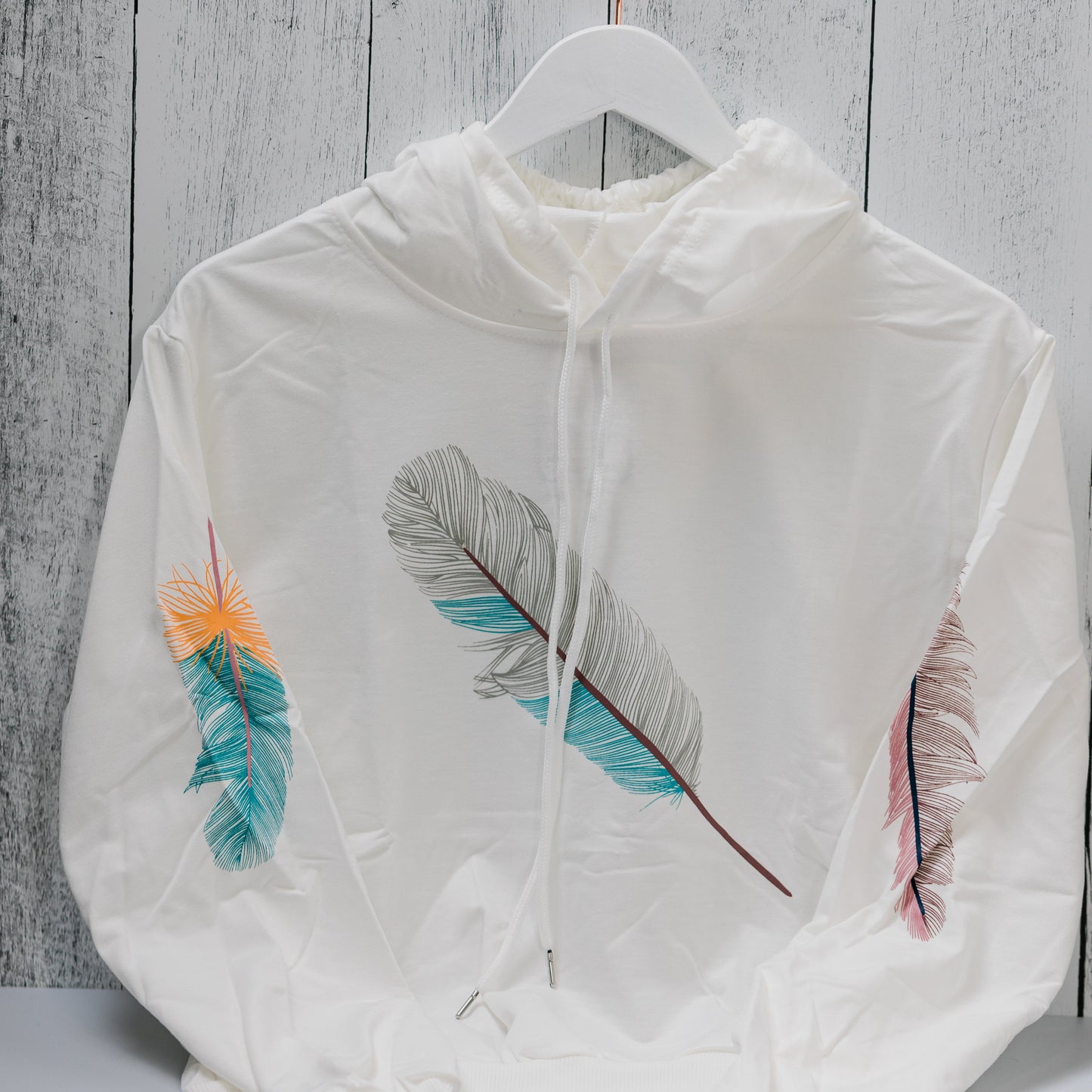 Feather Hoodie for Women - Lightweight Gorgeous Solid Background with Feather Print