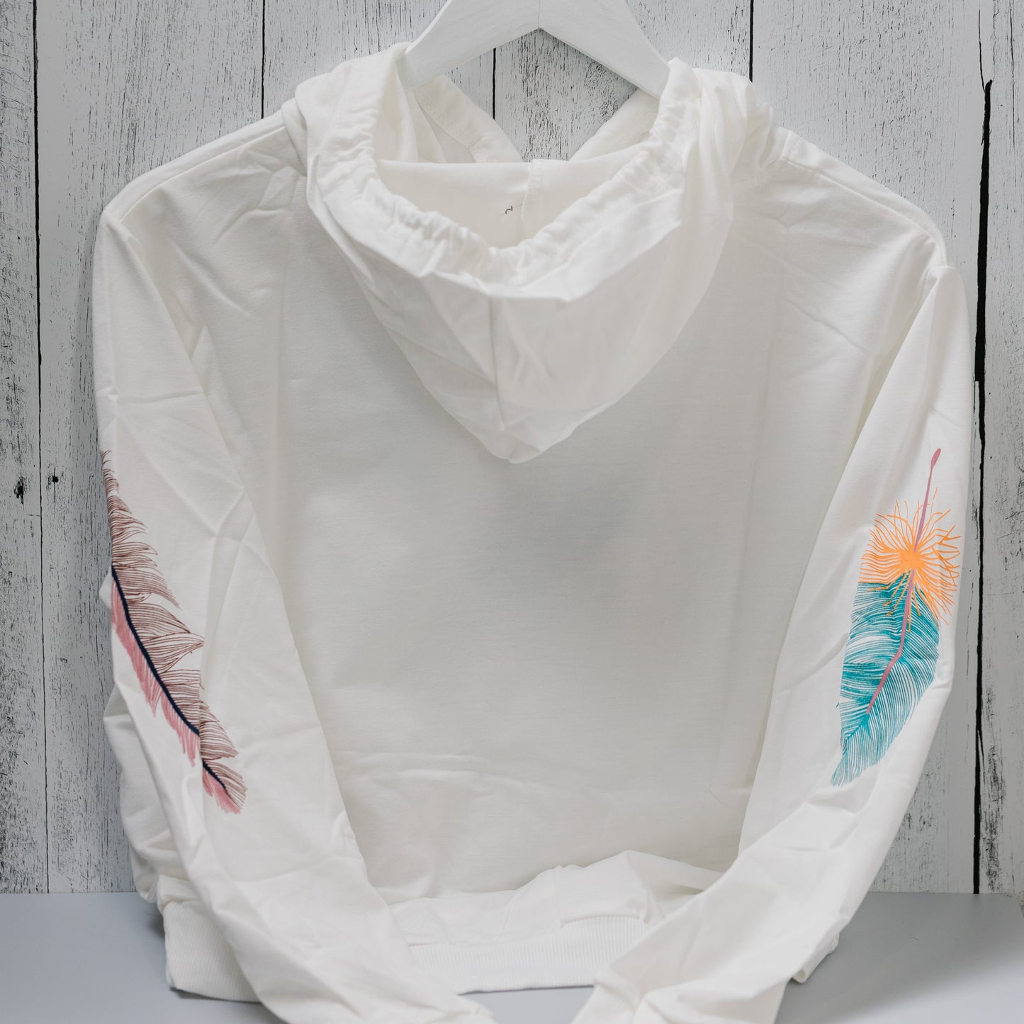 Feather Hoodie for Women - Lightweight Gorgeous Solid Background with Feather Print