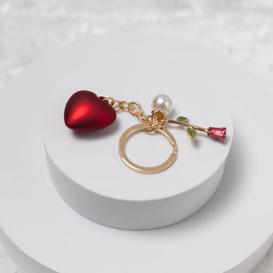 Red Heart & Rose Gold Accent Key Chain