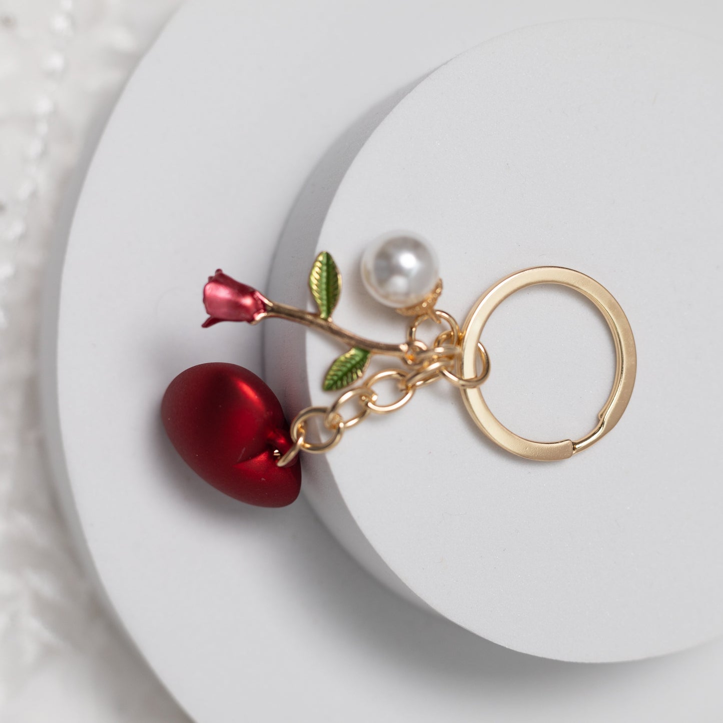 Red Heart & Rose Gold Accent Key Chain