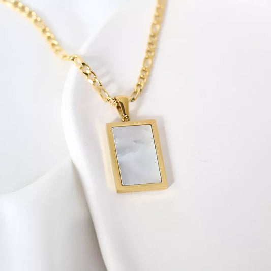 Rectangle Natural White Shell Pendant Necklace 18K Gold Plated