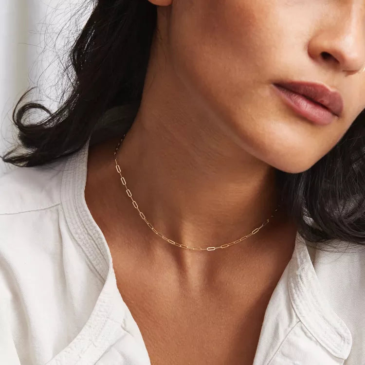 Paperclip Link Necklace - 14K Gold Plated Over Sterling Silver