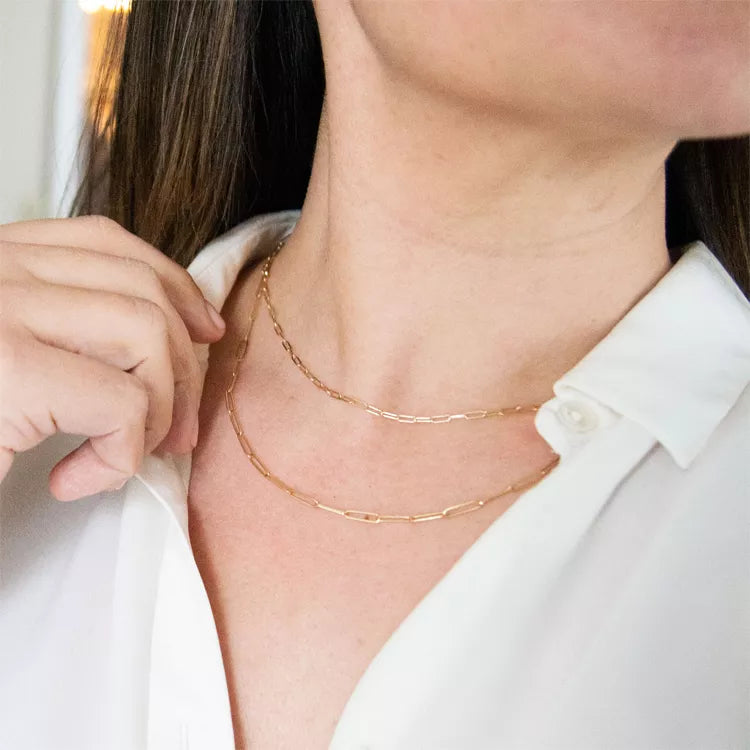 Paperclip Link Necklace - 14K Gold Plated Over Sterling Silver