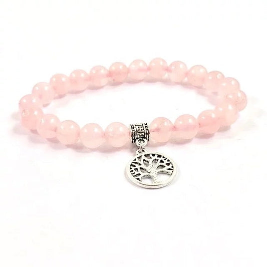 Rose Quartz Beaded Bracelet with Tree of Life Pendant