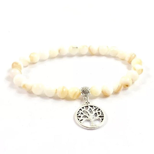 Mother of Pearl Beaded Bracelet with Tree of Life Pendant