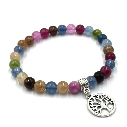 Tourmaline Beaded Bracelet with Tree of Life Pendant