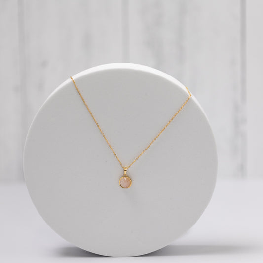 Rose Quartz Round Pendant Necklace 18K Gold Plated