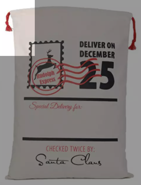 Christmas Gift Bags | Reusable Oversized Fabric with Drawstring Cord - North Pole Special Delivery Logo